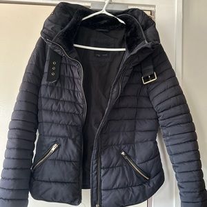 Zara short puff coat, navy, size large